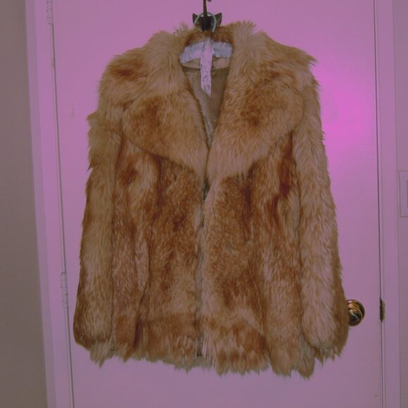 Vintage Goat Genuine Real Fur Coat Jacket Long Hair Rust/White Size Small - Picture 1 of 8